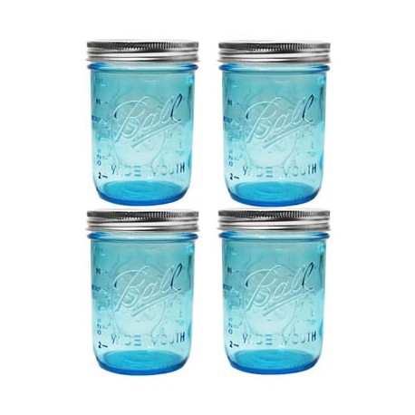 FRASCOS PARA ENVASE AZUL BALL 16oz (473ml) BOCA ANCHA 4PK - Envío Gratuito