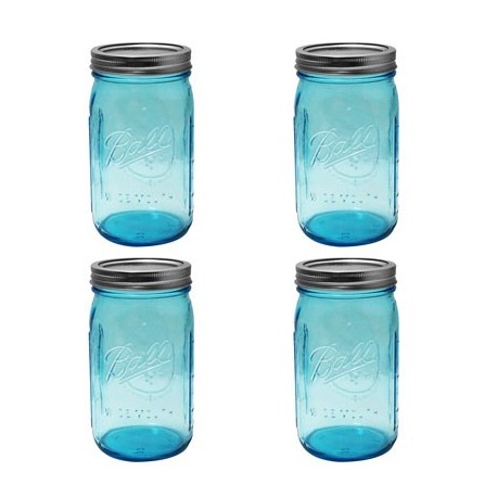 FRASCOS PARA ENVASE AZUL BALL 32oz (946 ml) BOCA ANCHA 4PK - Envío Gratuito